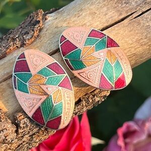 Vintage Cloisonné Enamel Earrings – Floral Design